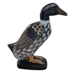 Vintage Carved Stone Duck Hand Painted Figurine Bird Glass Eyes 4"